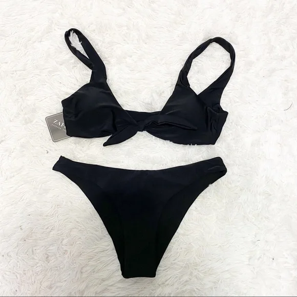 Womens Solid Color Strap Padded Front Knot Bikini Set sz 6 - Picture 5 of 8